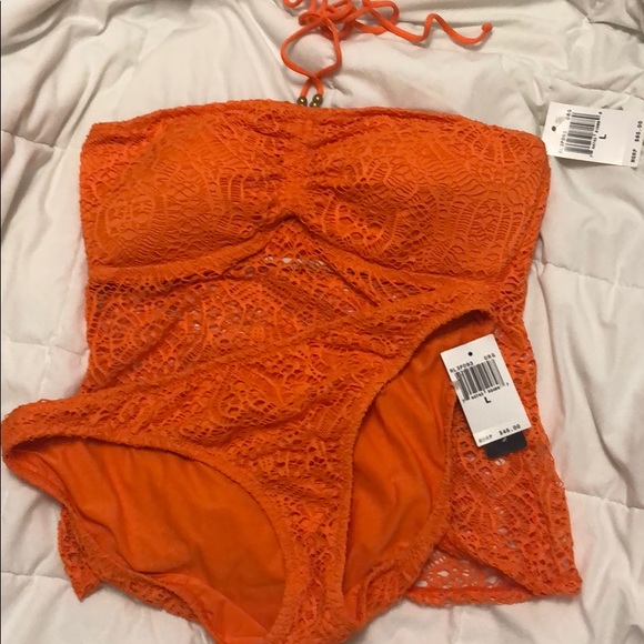 NWT $130 RALPH LAUREN TANKINI CROCHET ORANGE🍊L🍊 - Picture 3 of 8